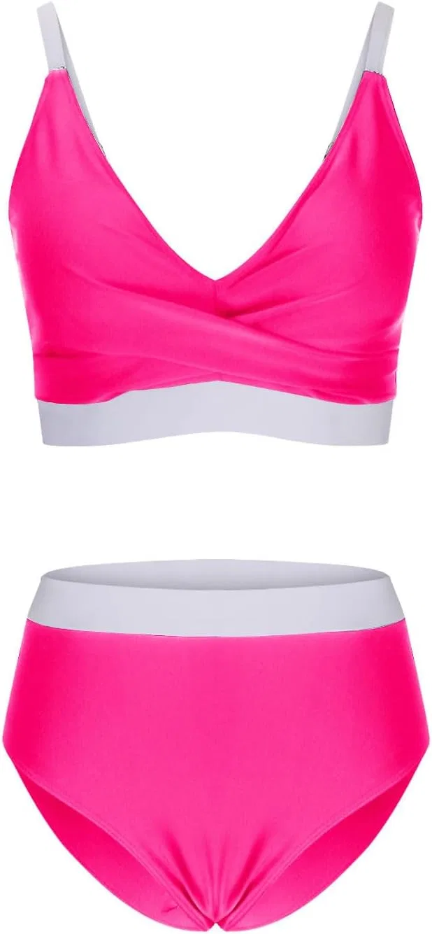 Женский бикини-сет V-образным вырезом с утяжкой, Hot Pink — фото 4