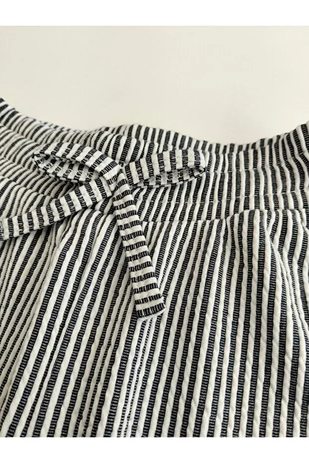 Детские брюки для девочек полосатые с завязками Breeze, Navy Blue — фото 2