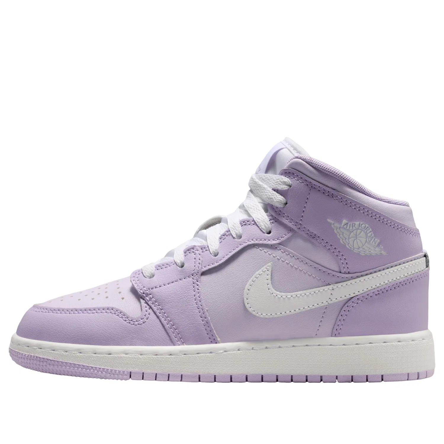 Детские кроссовки с кожаным верхом Air Jordan 1 Mid 'Violet Mist Barely Grape White' Jordan, Violet Mist/Barely Grape/White