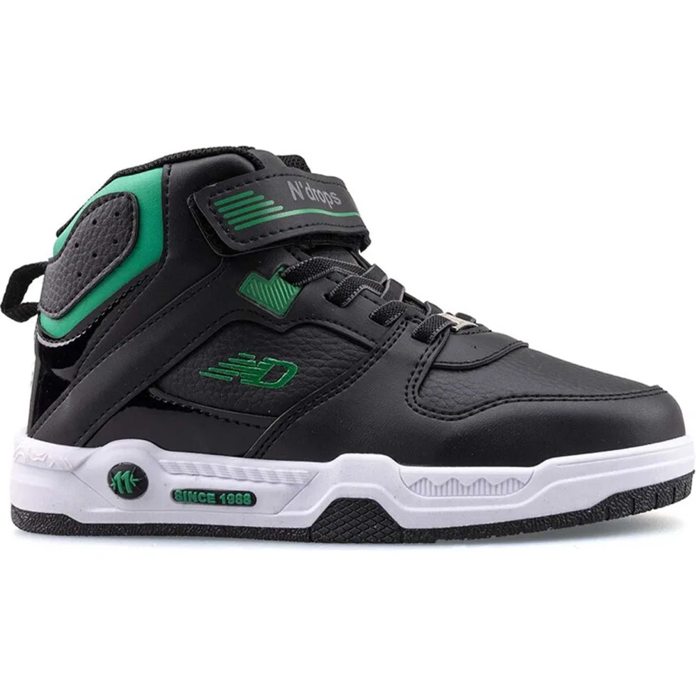 Детские спортивные ботинки для мальчиков на липучках кожаные, Black Green Ndrops