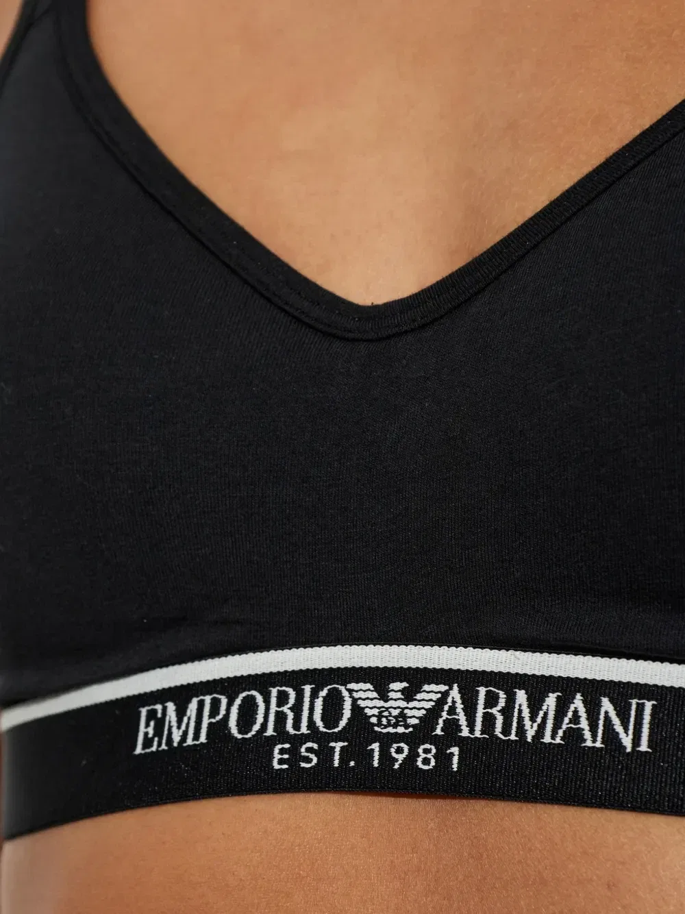 Бюстгальтер с логотипом и перекрестными бретелями EMPORIO ARMANI, черный — фото 2