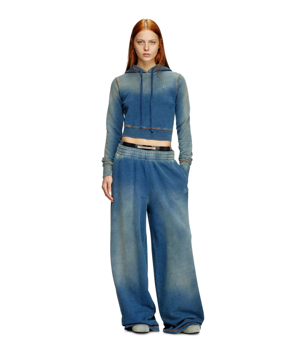 Женский пуловер с капюшоном с эффектом потертости F-SLIMMY-HOOD-Q1 DIESEL, Indigo Blue — фото 3