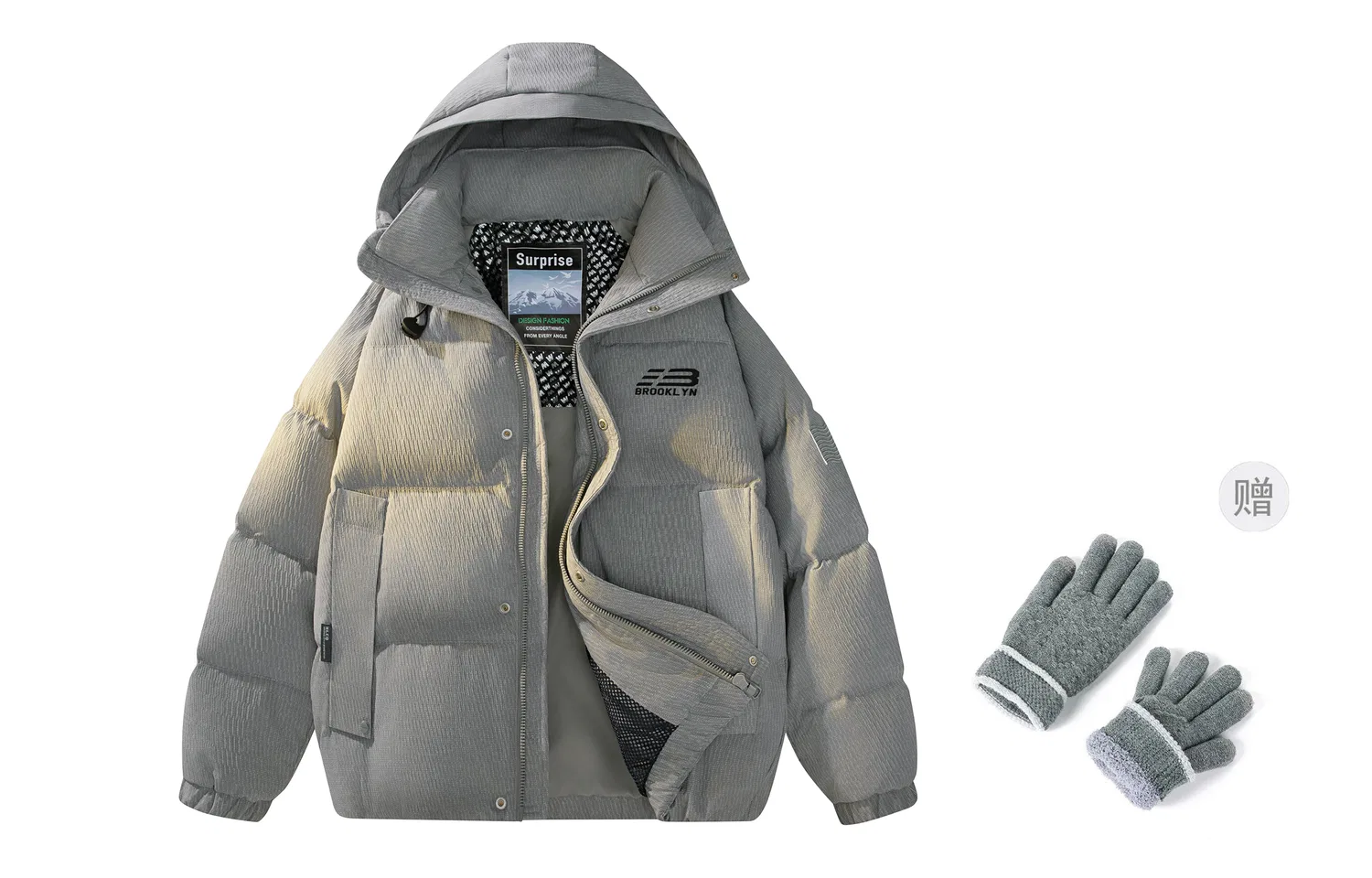 Детский пуховик с наполнителем из флиса Dark Gray-90 Fleece[Upgraded Free Glove] MIIOW — фото 3