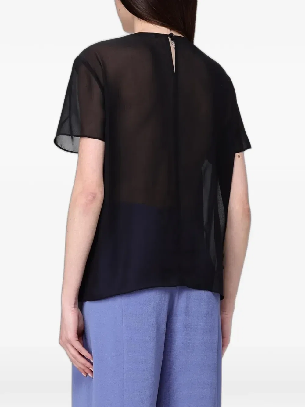Топ с шифоновыми вставками и застежкой-планкой Emporio Armani, черный — фото 4