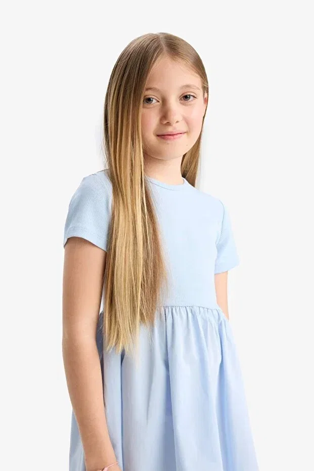 Детское платье для девочек хлопковое Defacto, Light Blue — фото 3