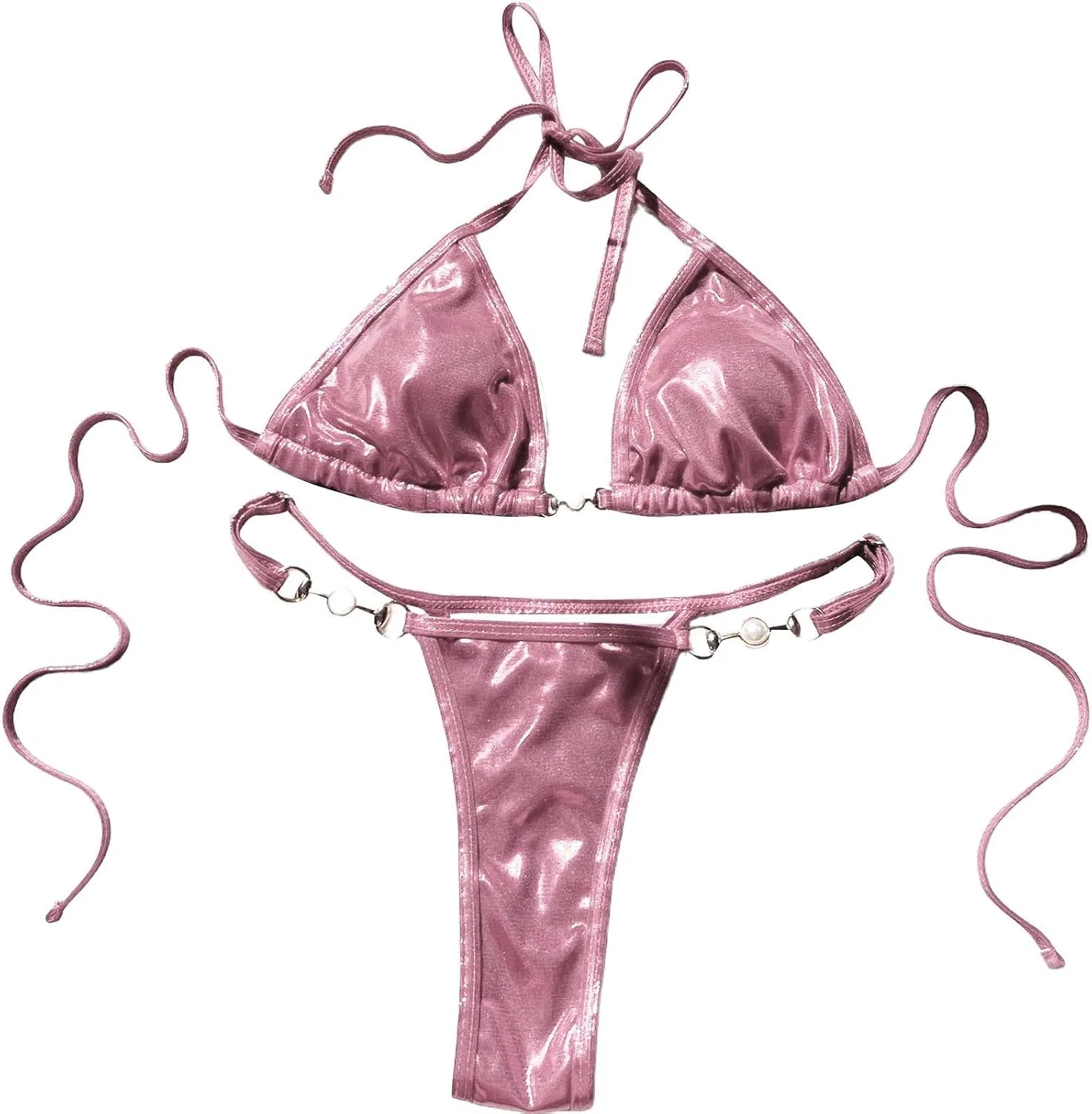 Женский бикини с жемчужными деталями Smxrfitk, Pink