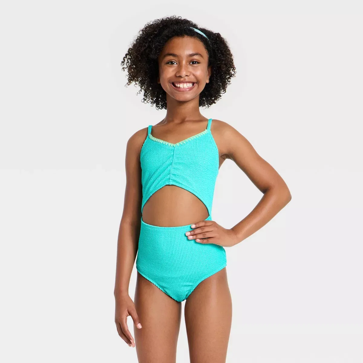 Детский купальник-слитник для девочек с вырезом Spring Vacay GIRLS SWIM/OUTERWEAR, Aqua Blue