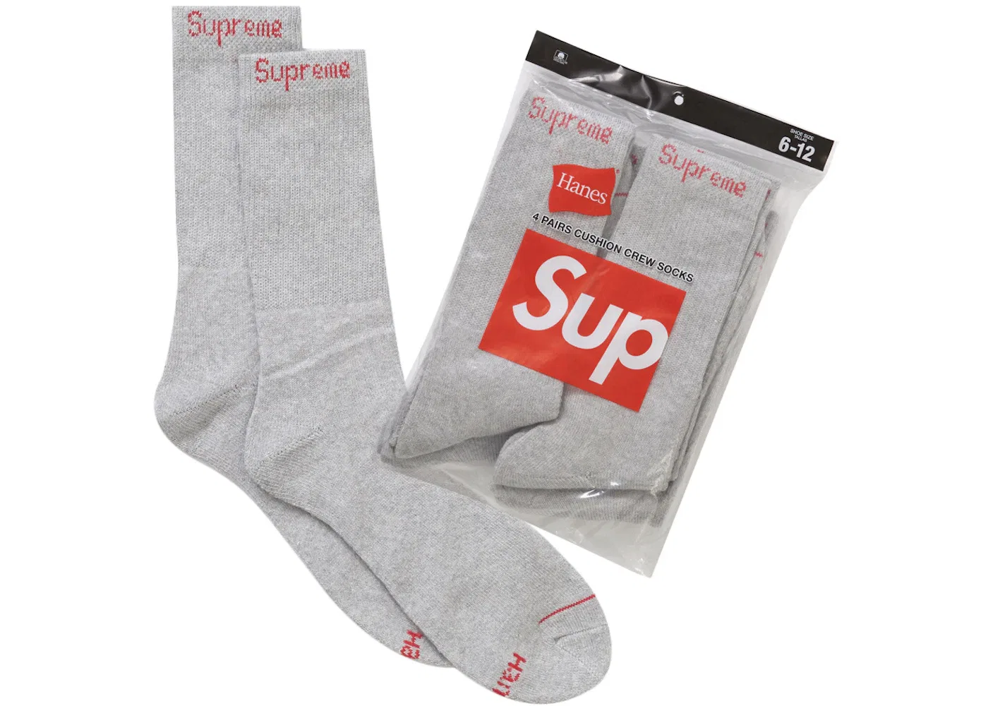 Детские носки с логотипом Supreme Hanes Socks (4 Pack), Heather Grey