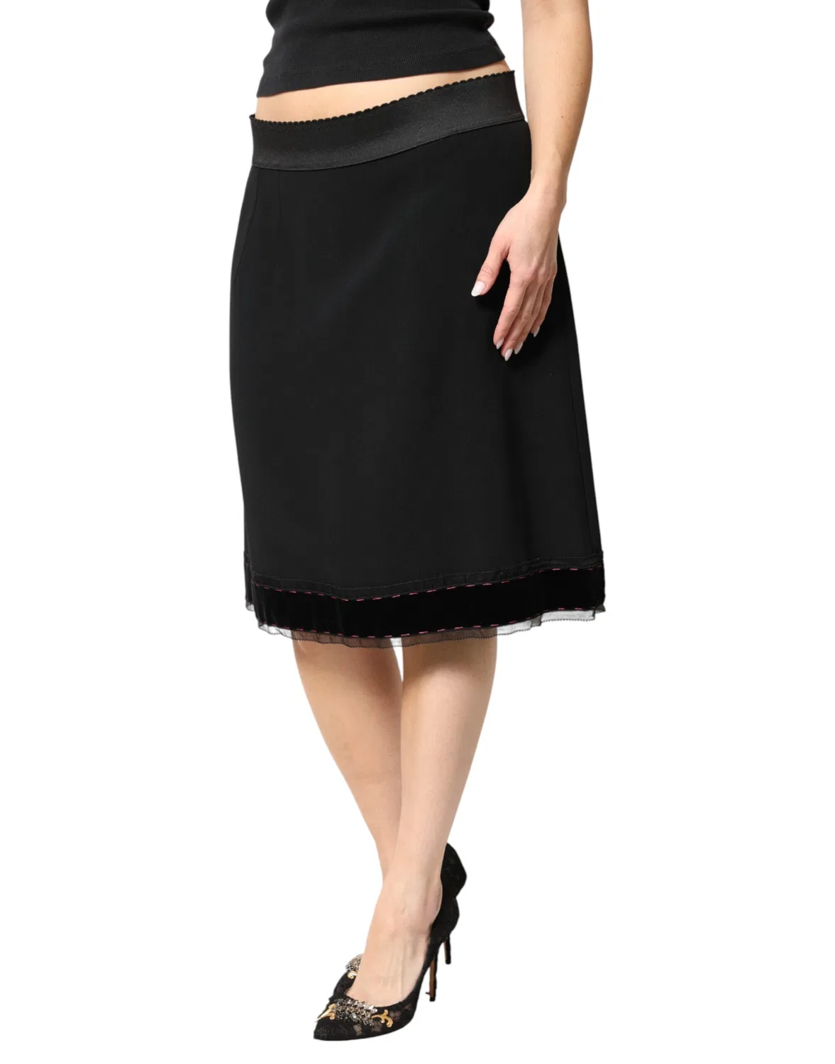 Женская юбка-трапеция с завышенной талией Mid Waist Knee Length Dolce & Gabbana, Black — фото 3