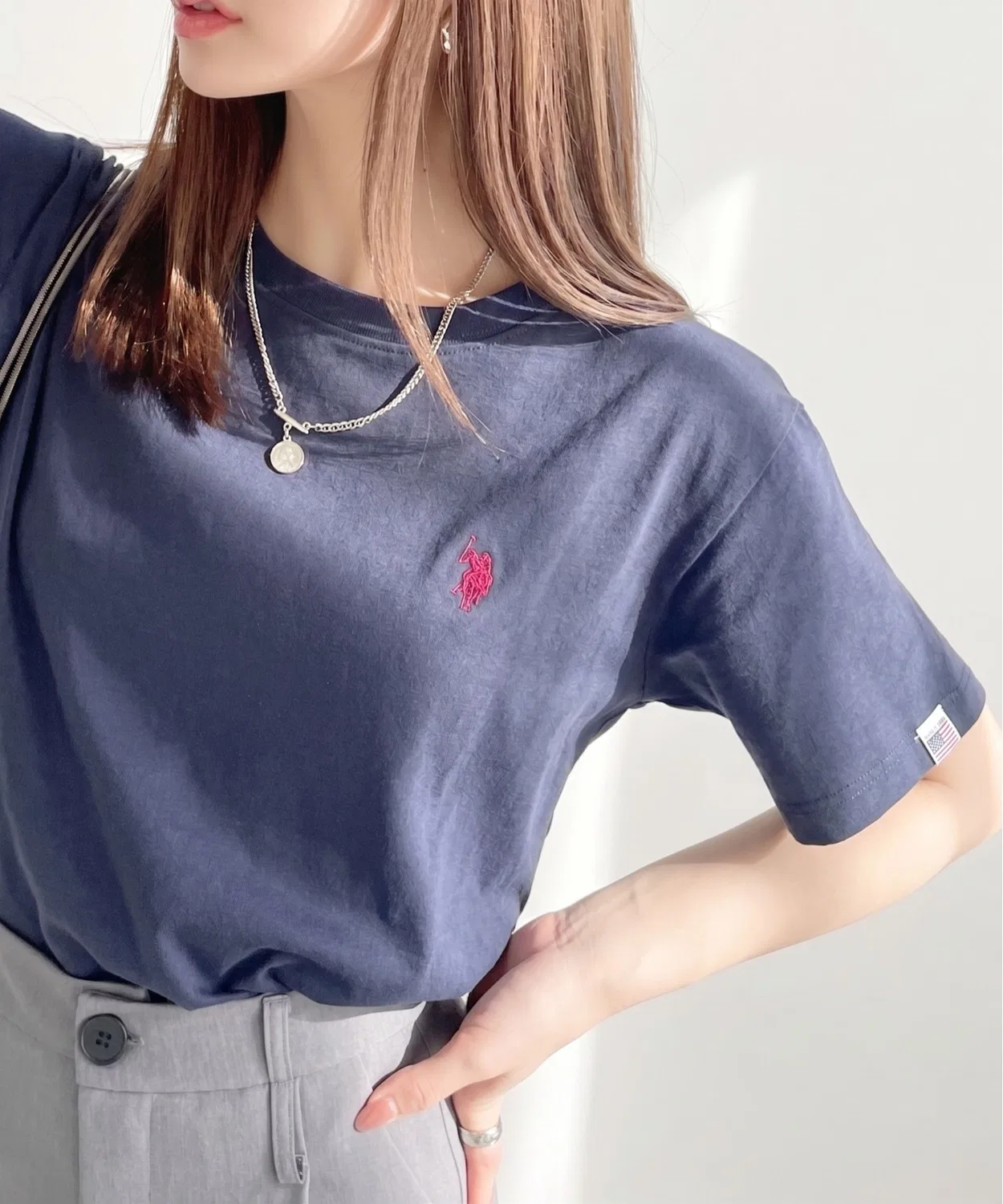 Женская футболка с длинным рукавомс вышивкой U.S. POLO ASSN., Navy