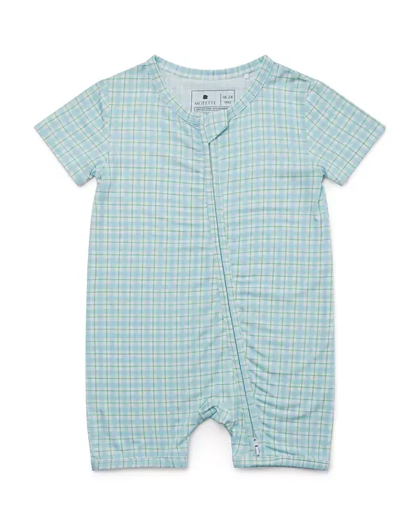 Детский комбинезон для мальчиков бамбуковый Grass Picnic Motette, Light Blue Gingham With Green Lines