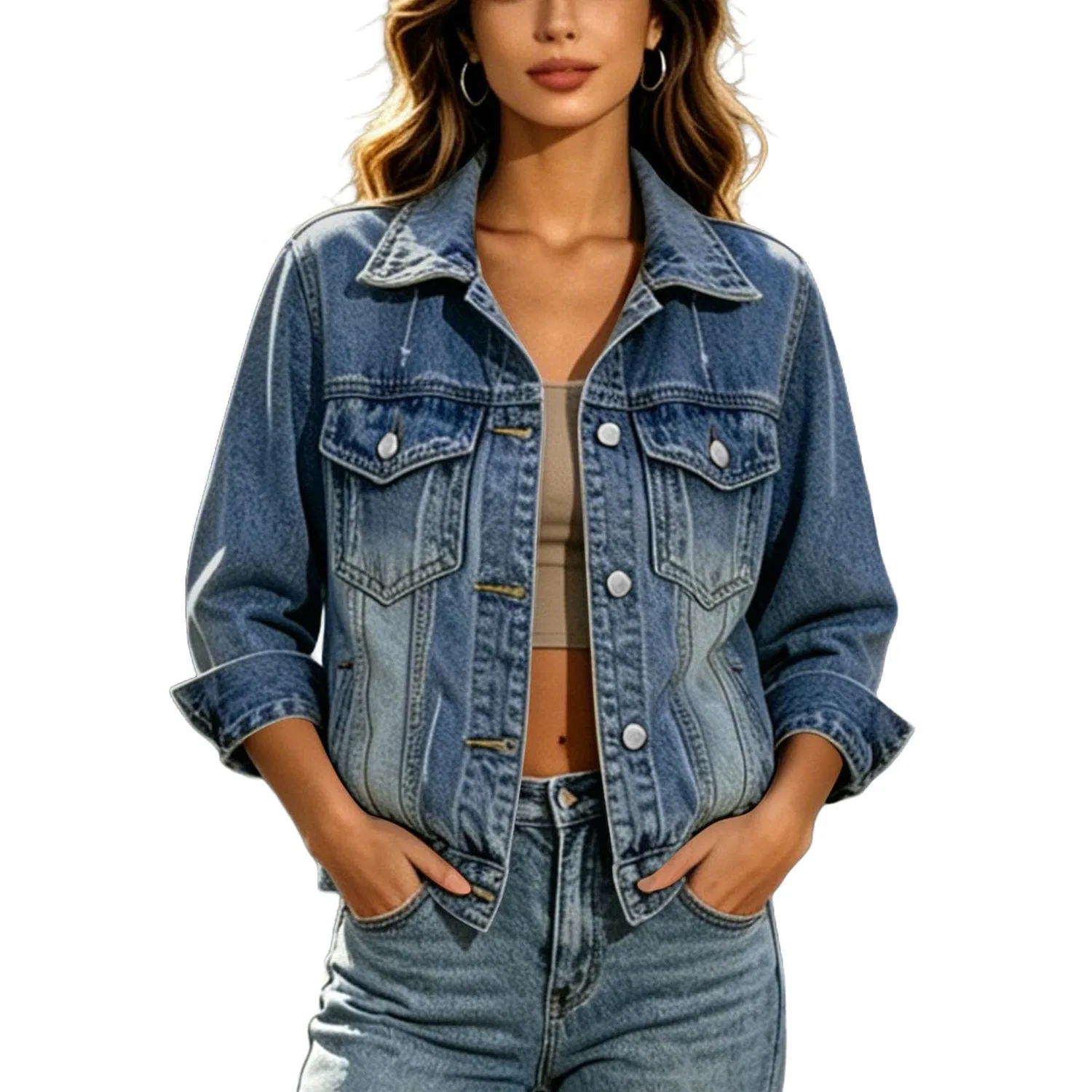 Женская джинсовая куртка с длинным рукавом, модель Biker, оверсайз, Blu 1