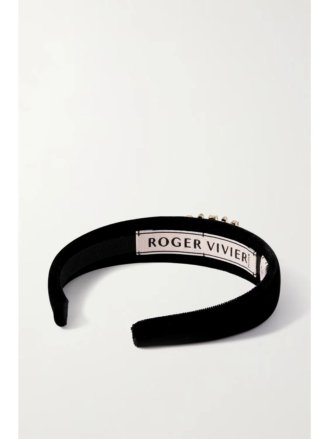 Ободок из бархата украшенный кристаллами и брошью Roger Vivier, черный — фото 3
