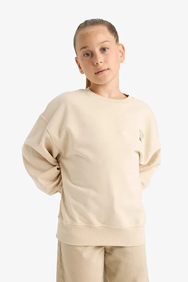 Детское худи для девочек оверсайз с принтом Defacto, Ecru-Er230 — фото 3