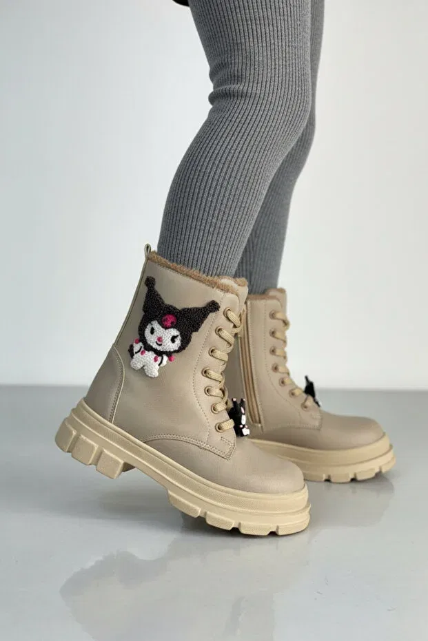 Детские ботинки для девочек с принтом Diggo Kids, Beige — фото 2