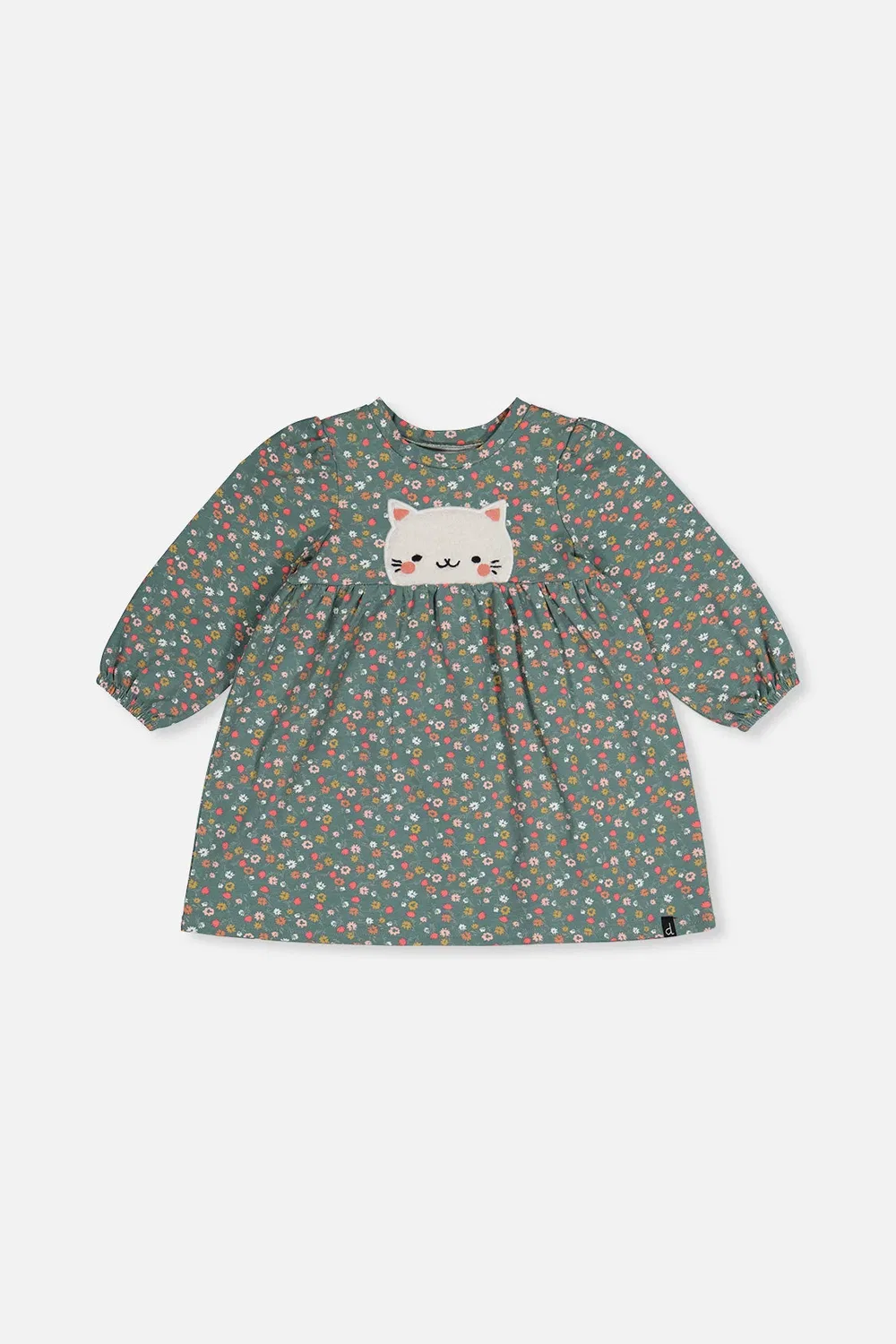 Детское платье для девочек с длинным рукавом и цветочным принтом Deux par Deux, Green Floral Print