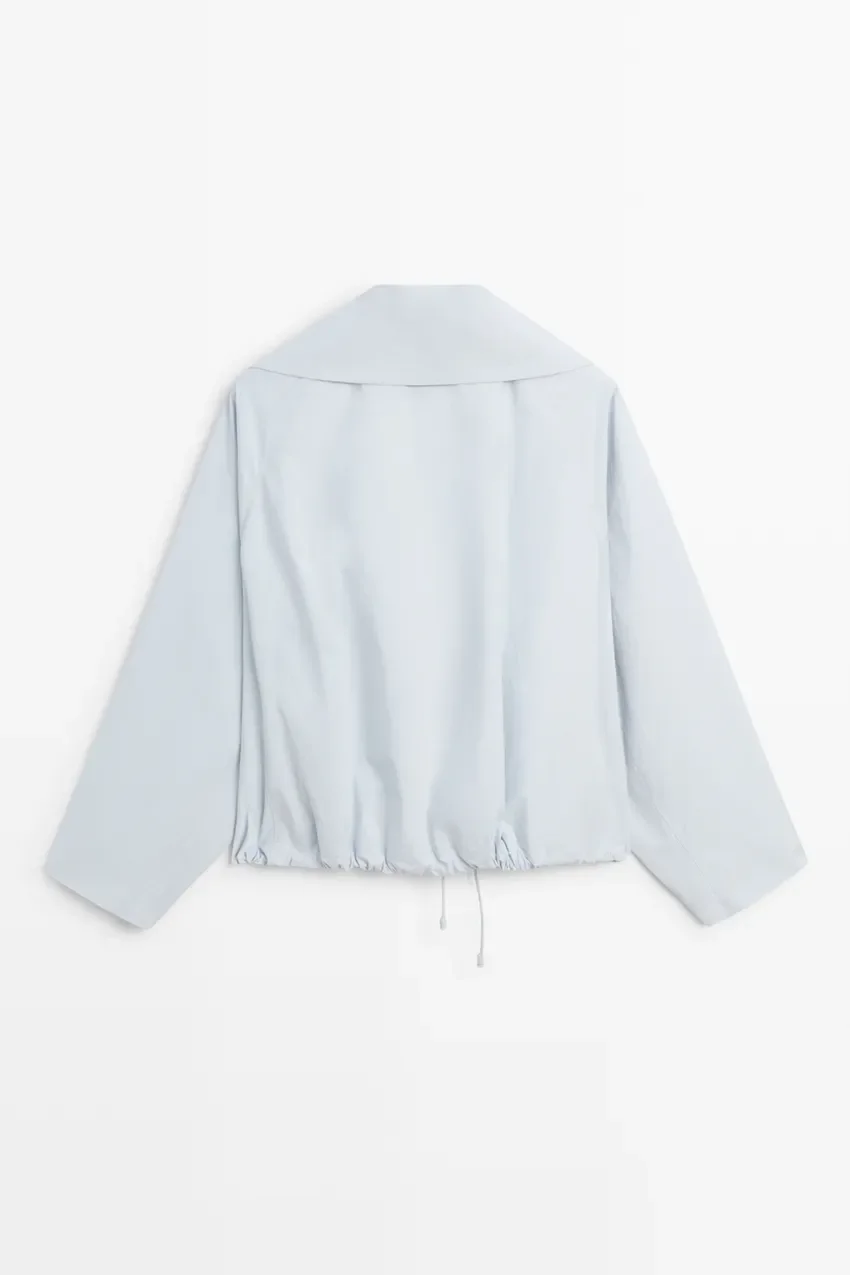 Бомбер Massimo Dutti Cropped Button-detail Jacket, голубой — фото 2