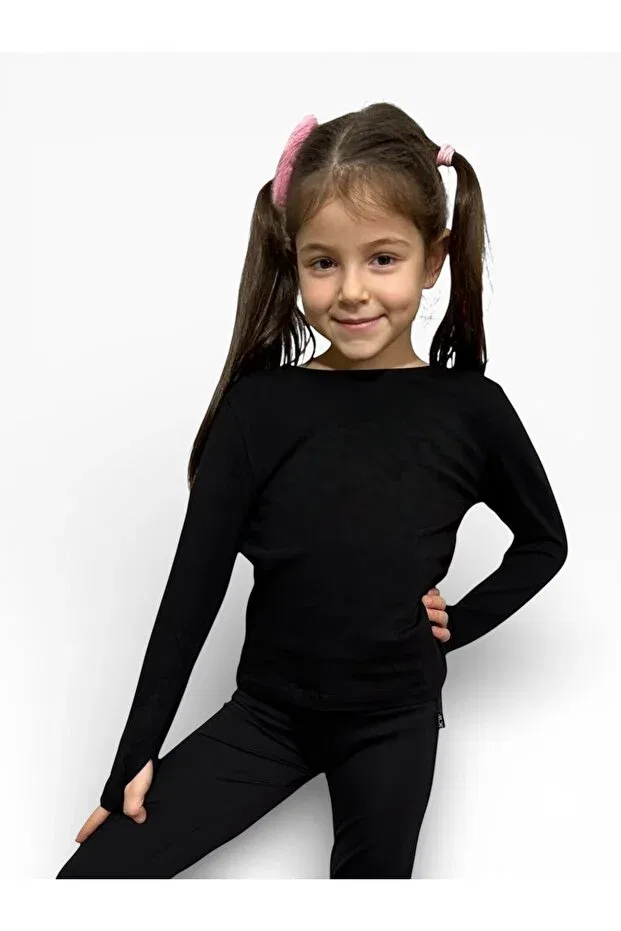 Детская футболка с длинным рукавом Finger-Looped She Can Wear, Черная