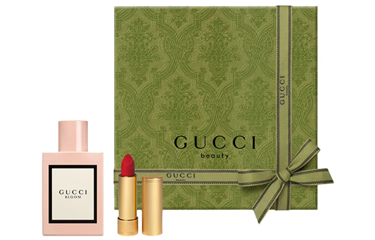GUCCI Набор Flower Joy Perfume Golden Tube: помада и блеск для губ, 3.5 г + 50 мл, подарок на день рождения, Velvet Mist 3.5g+Floral Enchantment Perfume 50ml — фото 2