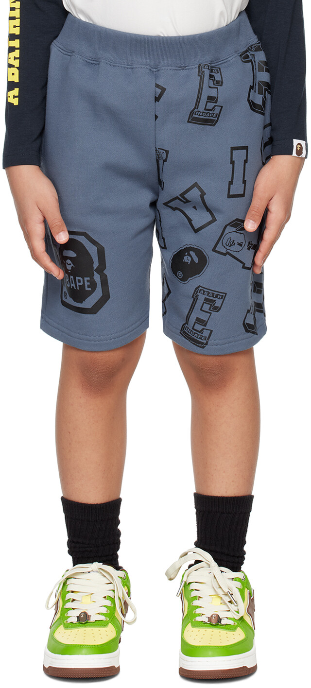 

BAPE Kids Синие шорты с принтом, Синий, BAPE Kids Синие шорты с принтом