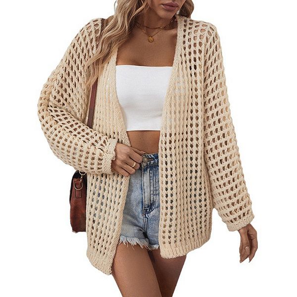 

Женский кружевной кардиган с длинным рукавом и открытой передней частью Joyjoy