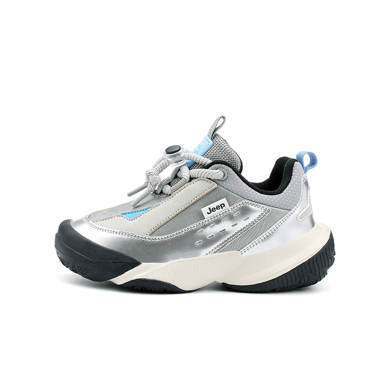

Низкие детские повседневные кроссовки Kids' Jeep, серебристо-серые, с кожаным верхом