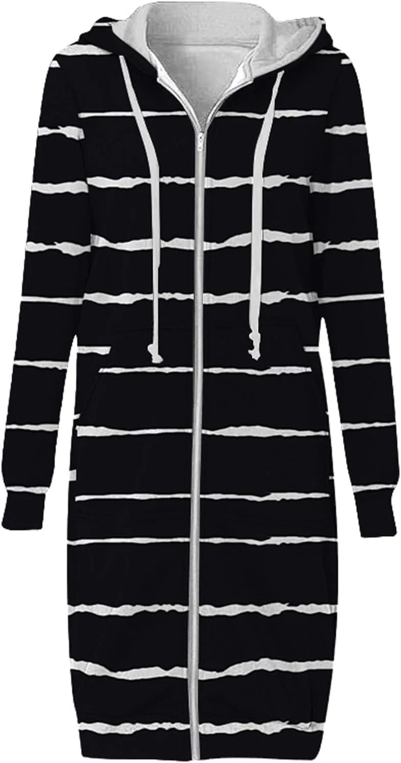 Женская oversize худи на молнии, длиной до колена, с капюшоном и карманами, YAOTIAO, 05-black — фото 2