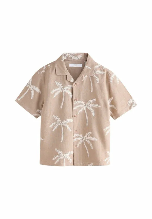 Рубашка с коротким рукавом стандартного кроя Next, Taupe Brown Palm Embroidery