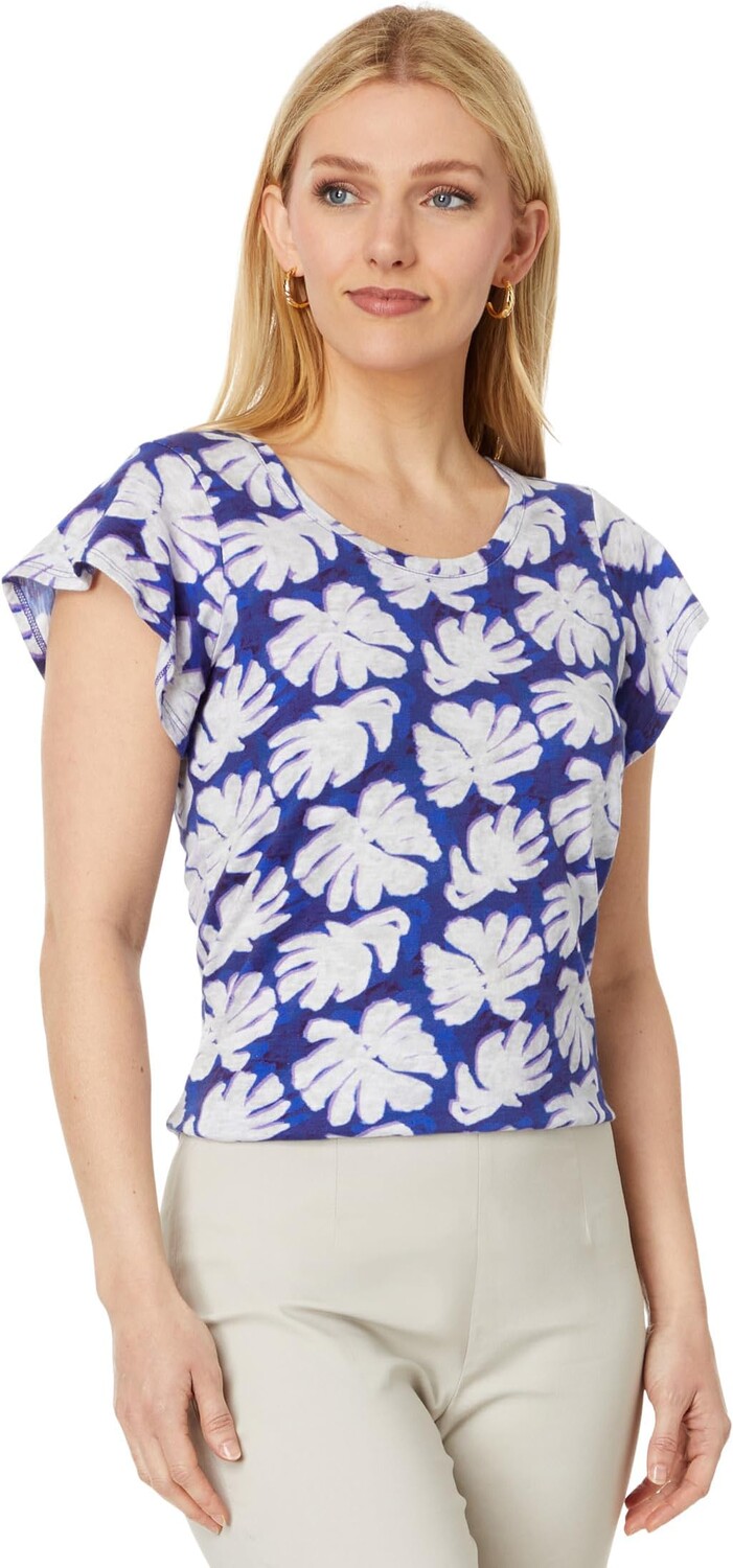

Футболка NIC+ZOE Shadow Palm Flutter Short Sleeve Tee, цвет Blue Multi