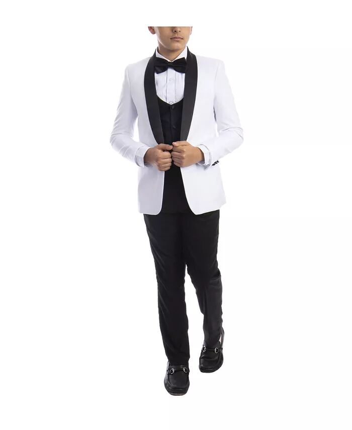 Комплект из 5 предметов для смокинга Slim Fit Shawl для большого мальчика Perry Ellis, белый — фото 2