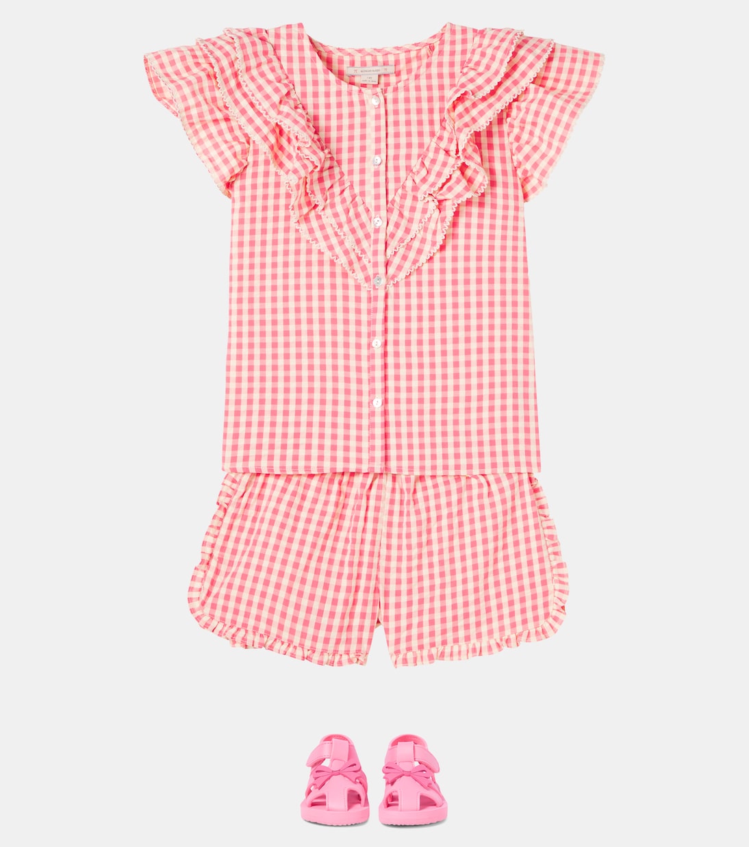 Комплект из хлопковой рубашки и шорт Kim Konges Sløjd, Flamingo Plume Check — фото 2