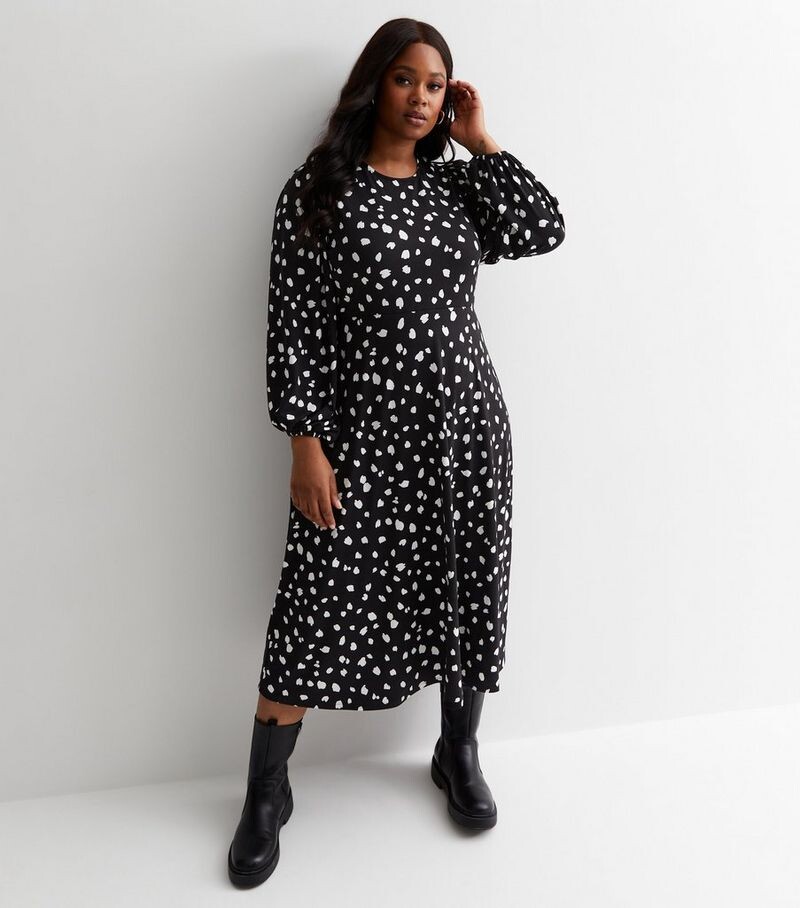 

Платье миди Curves Black Mark Making с завязкой на спине New Look, черный