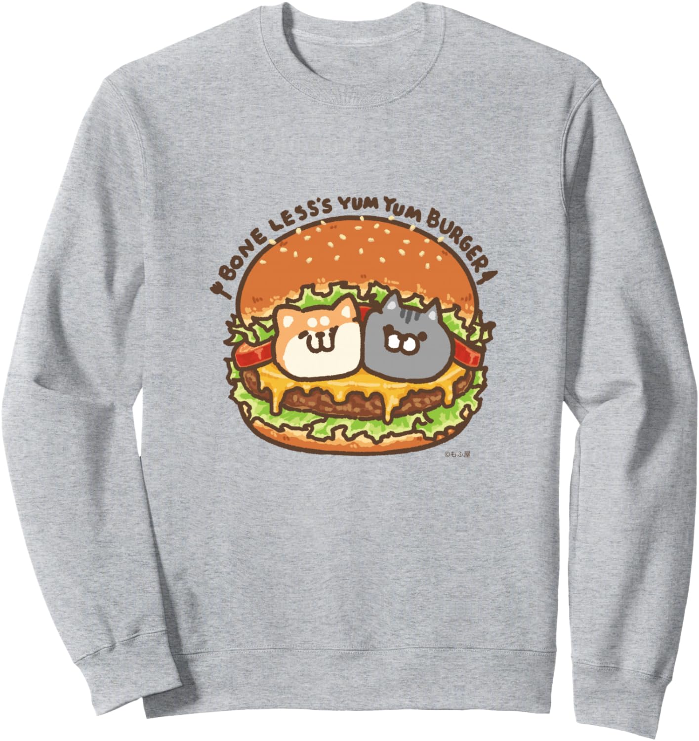 

Толстовка с изображением гамбургеров «Безвольная собака» и «Безвольная кошка», серая Boneless Dog And Boneless Cat (Line Creators Market)