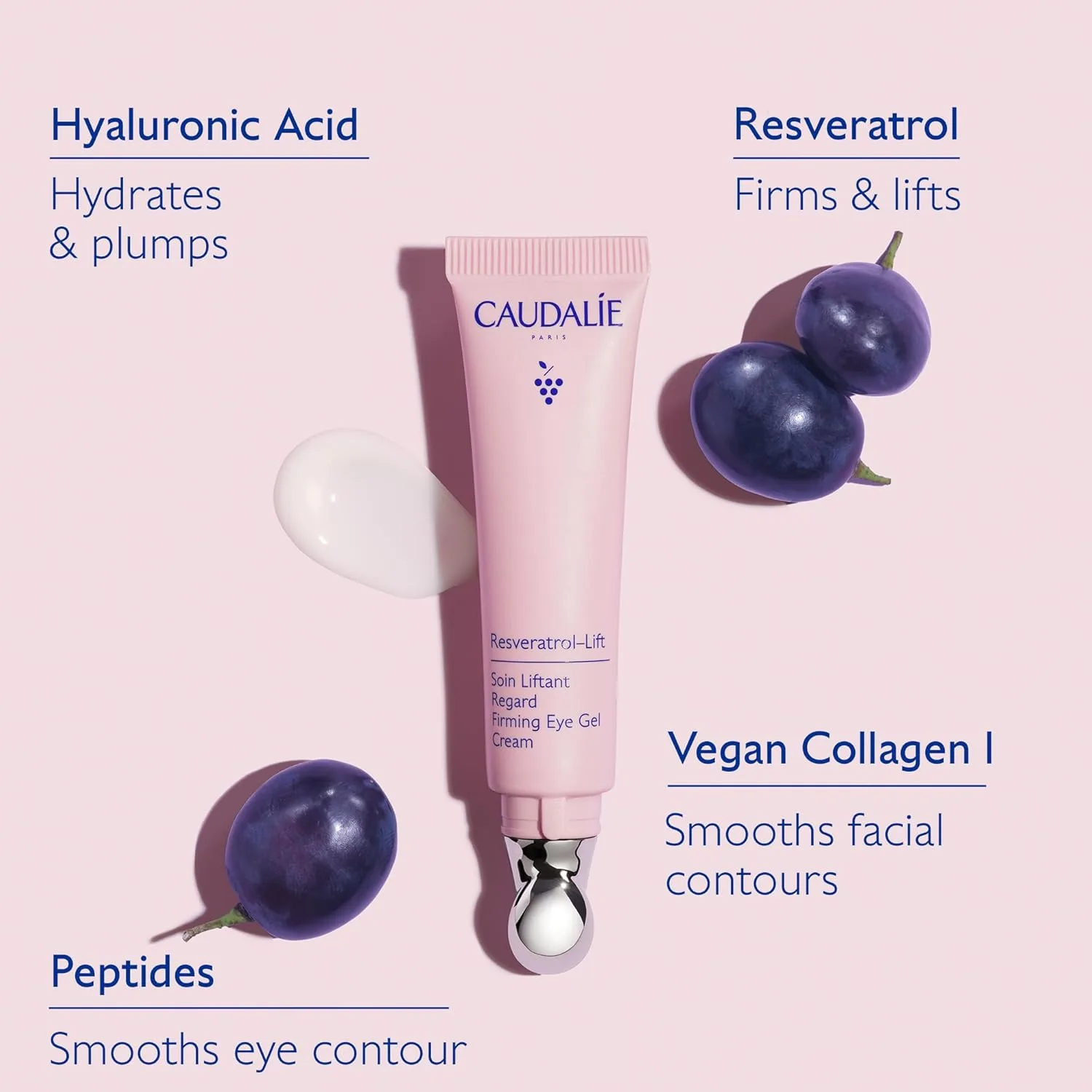 Caudalie Resveratrol-Lift Укрепляющий и обезболивающий гель-крем для глаз с пептидами, гиалуроновой кислотой и веганским коллагеном I - 15 мл — фото 2
