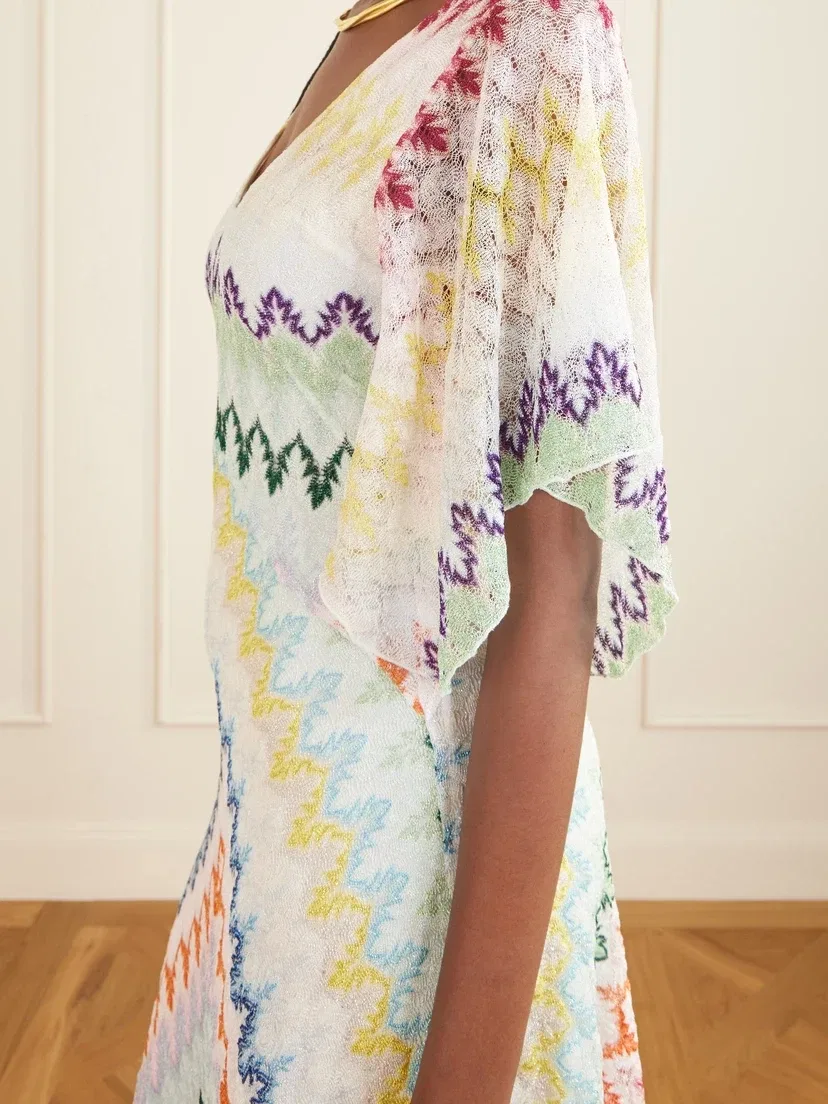 Металлическое макси-платье, связанное крючком Missoni, белый — фото 4