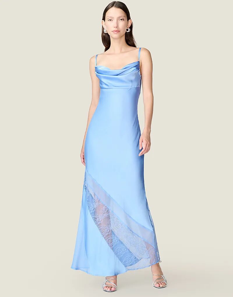 

Платье миди из атласа Omnes Dresses Wendy синего цвета с кружевной отделкой