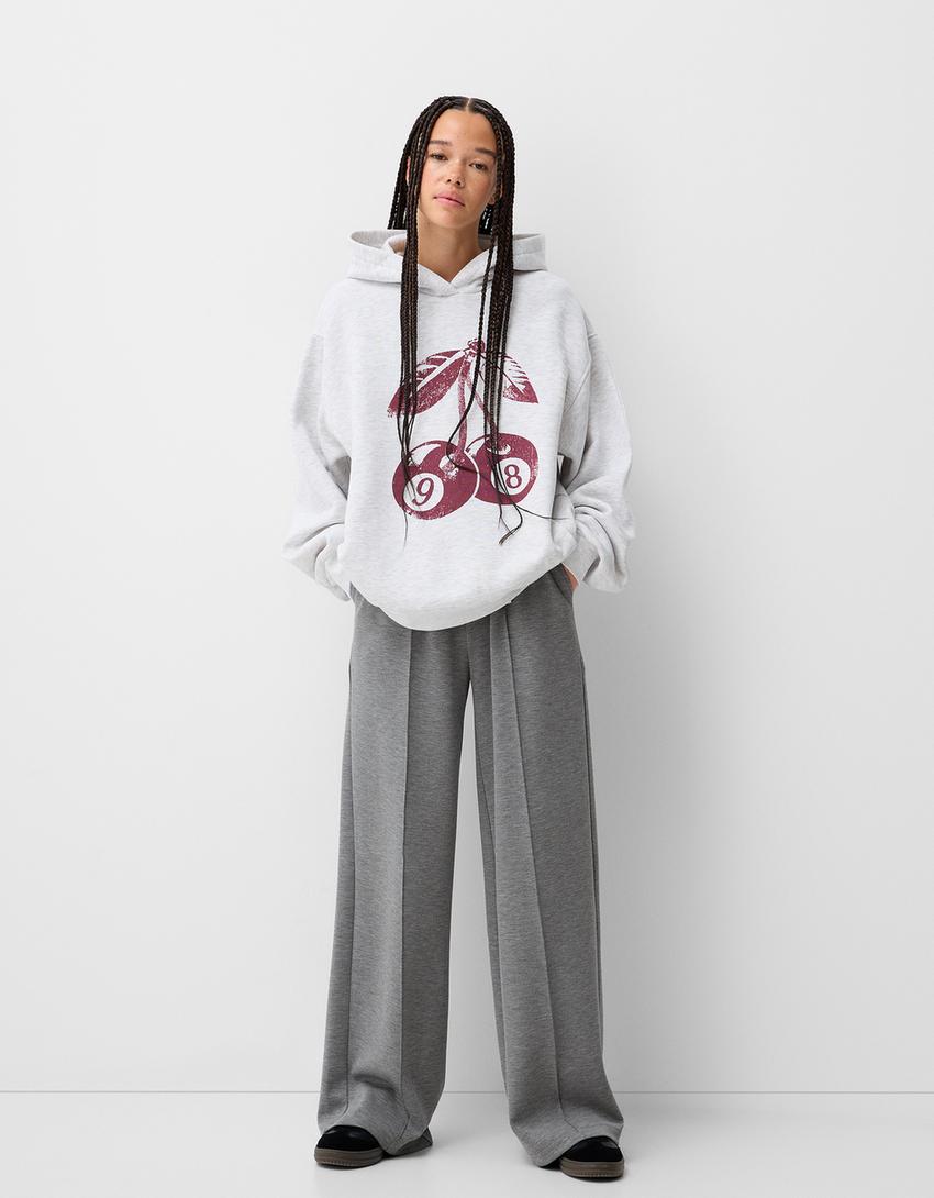 

Мягкие на ощупь широкие брюки Bershka, серый
