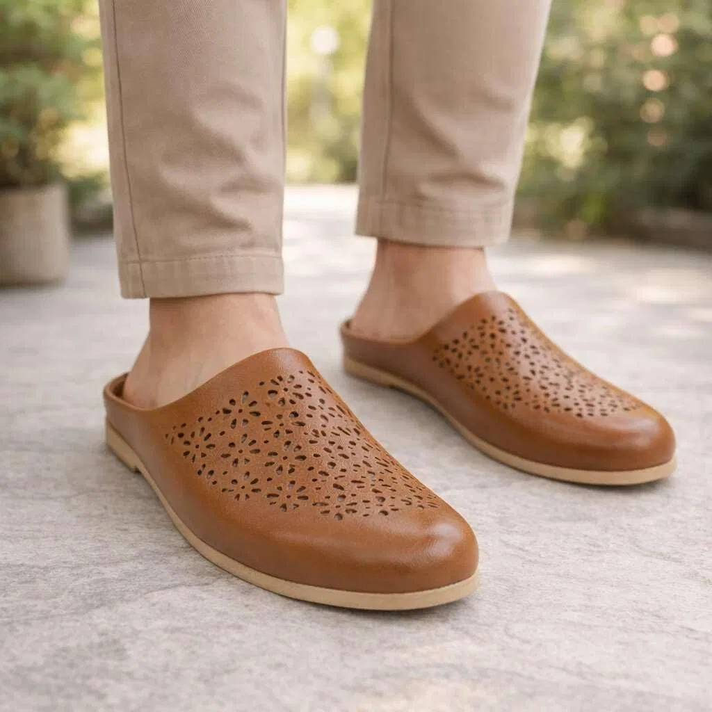 Сандалии традиционные индийские для мужчин, кремовые, Tan Mule Shoe Bazar — фото 2