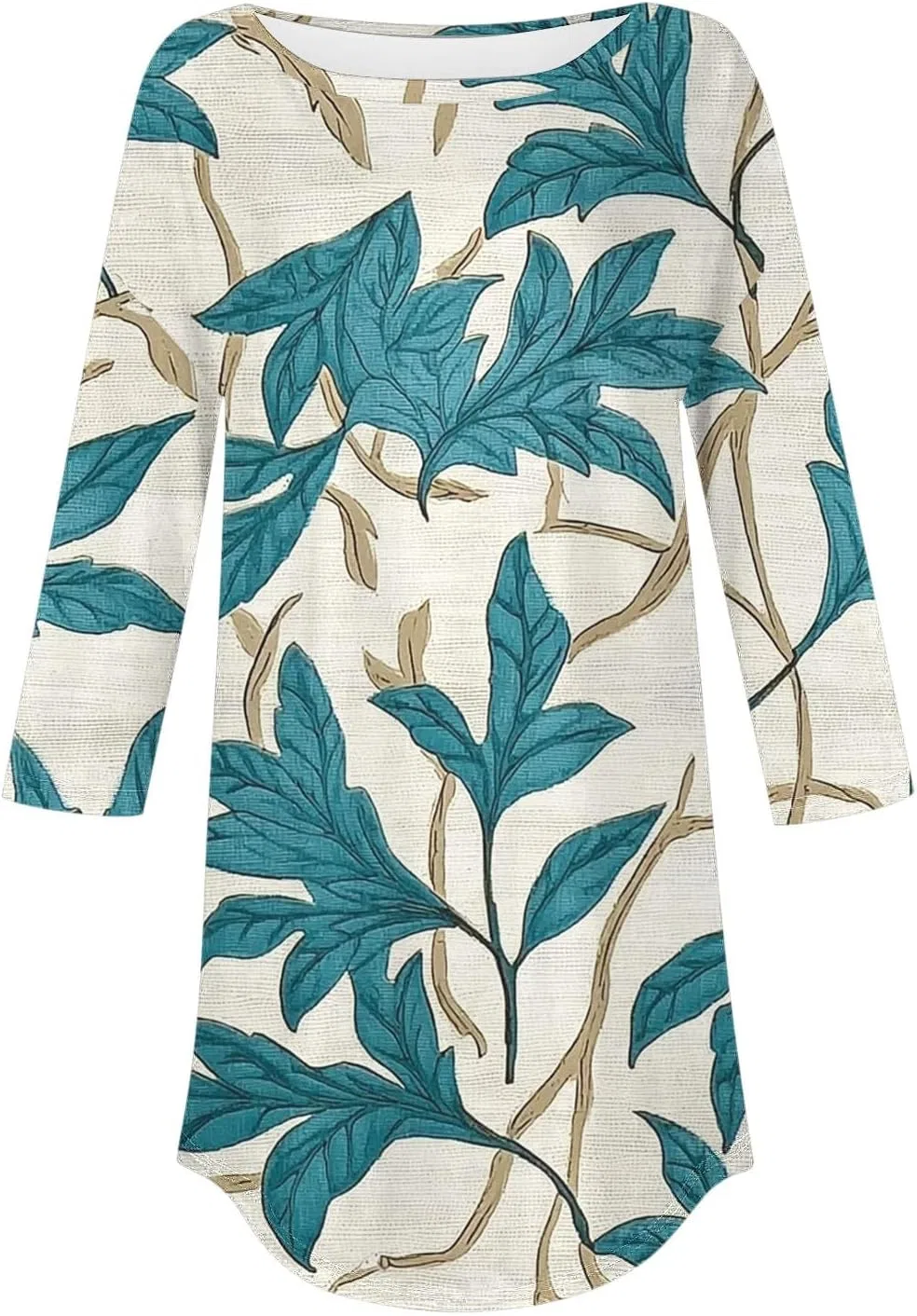 Женская туника с листовым принтом, Scoop Neck, Sky Blue — фото 3