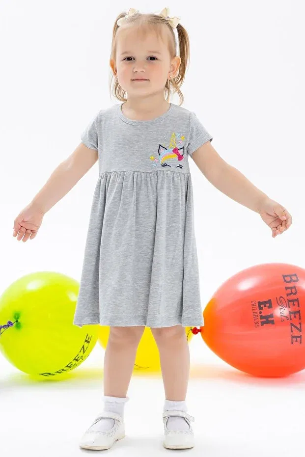 Детское платье для девочек с вышивкой Unicorn embroidered Breeze, Gray Melange