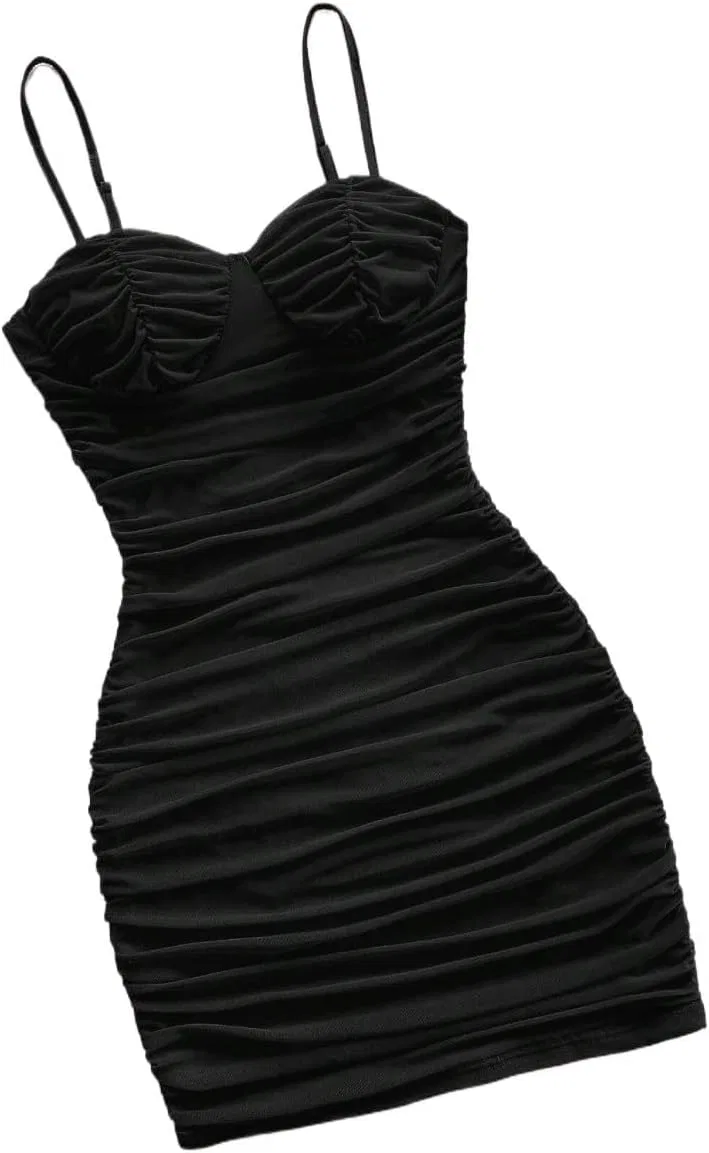 Женское мини-платье на бретелях с драпировкой Bodycon, Black — фото 3