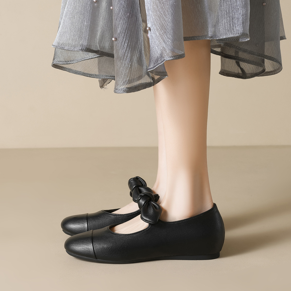 QITUMAUL Мэри Джейн туфли женские абрикосовые, цвет Apricot[Heel Height 1cm] — фото 4