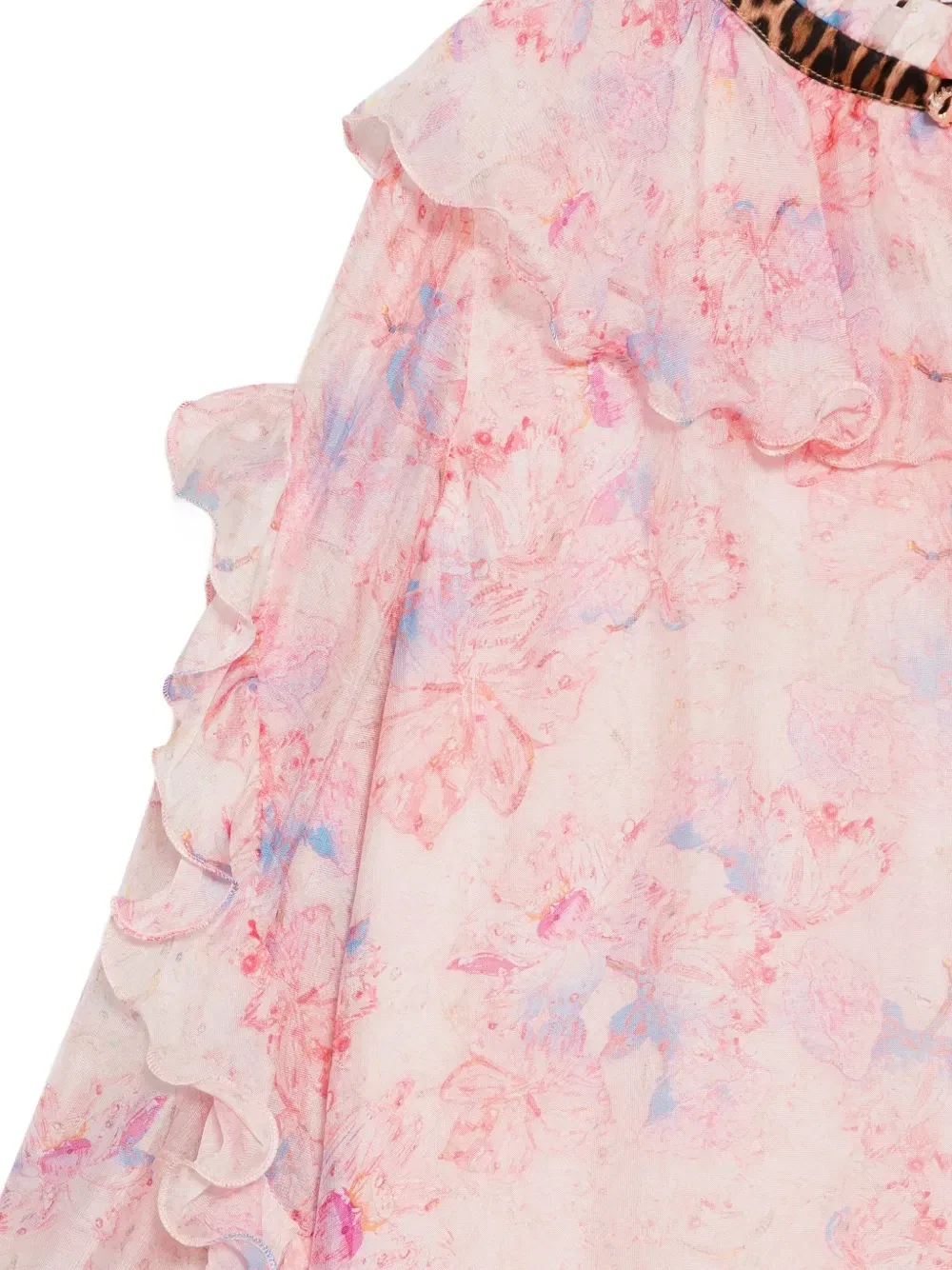 Платье с рюшами и цветочным принтом Roberto Cavalli Junior, розовый — фото 3