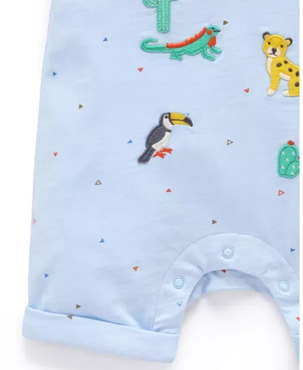 Детский боди-комбинезон с коротким рукавом Animal Fiesta Short Romper Purebaby, Mini Triangle Print — фото 4