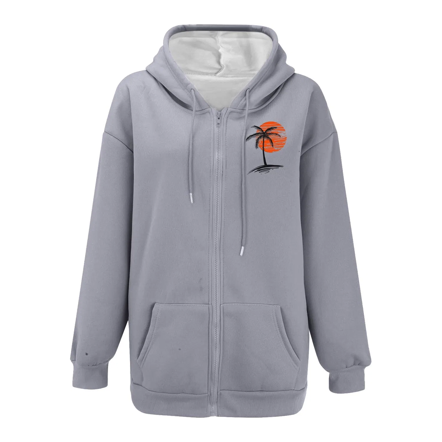 Женская куртка с капюшоном и молнией Oversize Zip Up Felpa con cappuccio con tasche, Grigio Scuro — фото 3