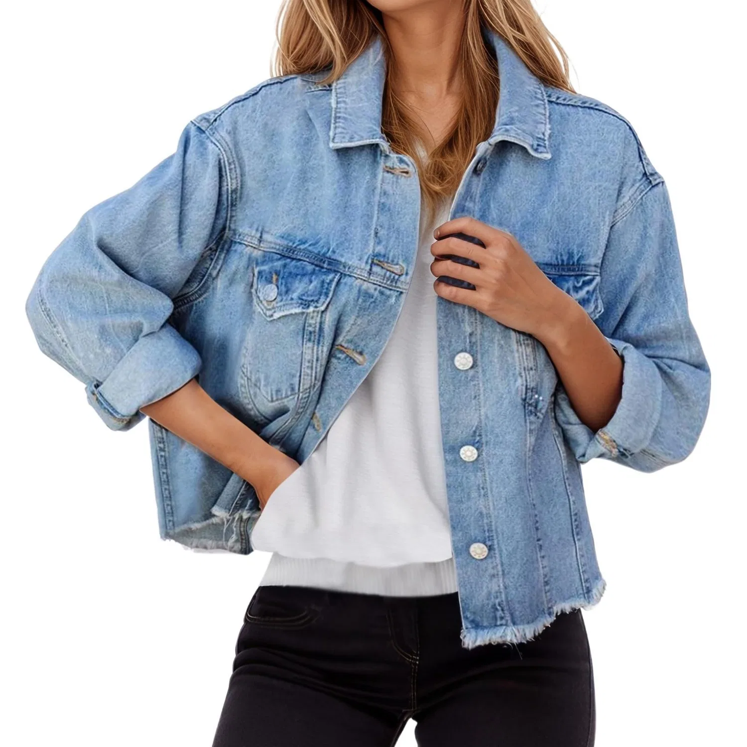 Женская джинсовая куртка с принтом Vintage Denim, Azzurro