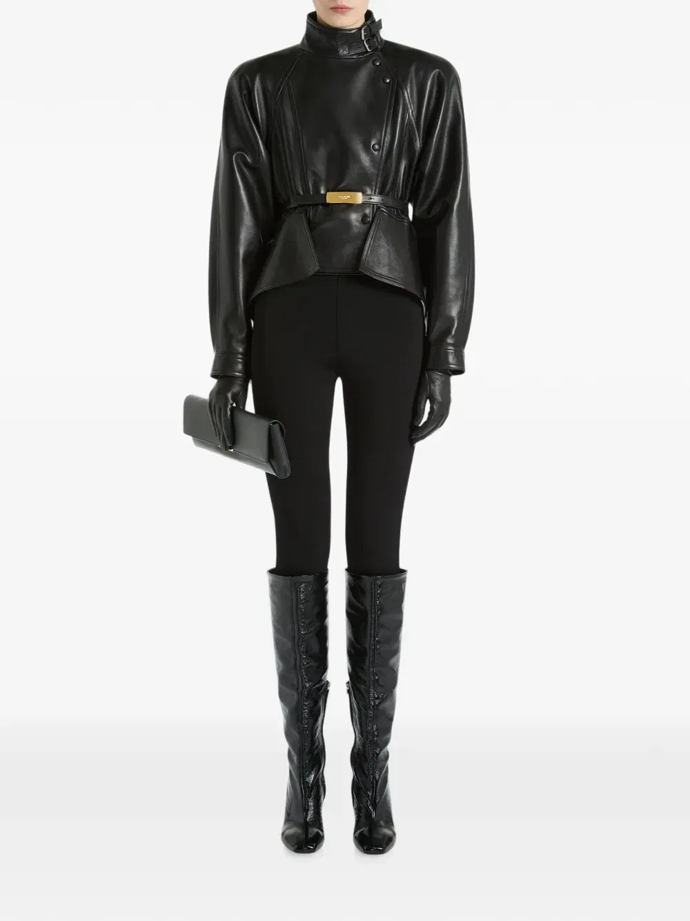 Куртка-баска из овечьей кожи Balmain, черный — фото 2