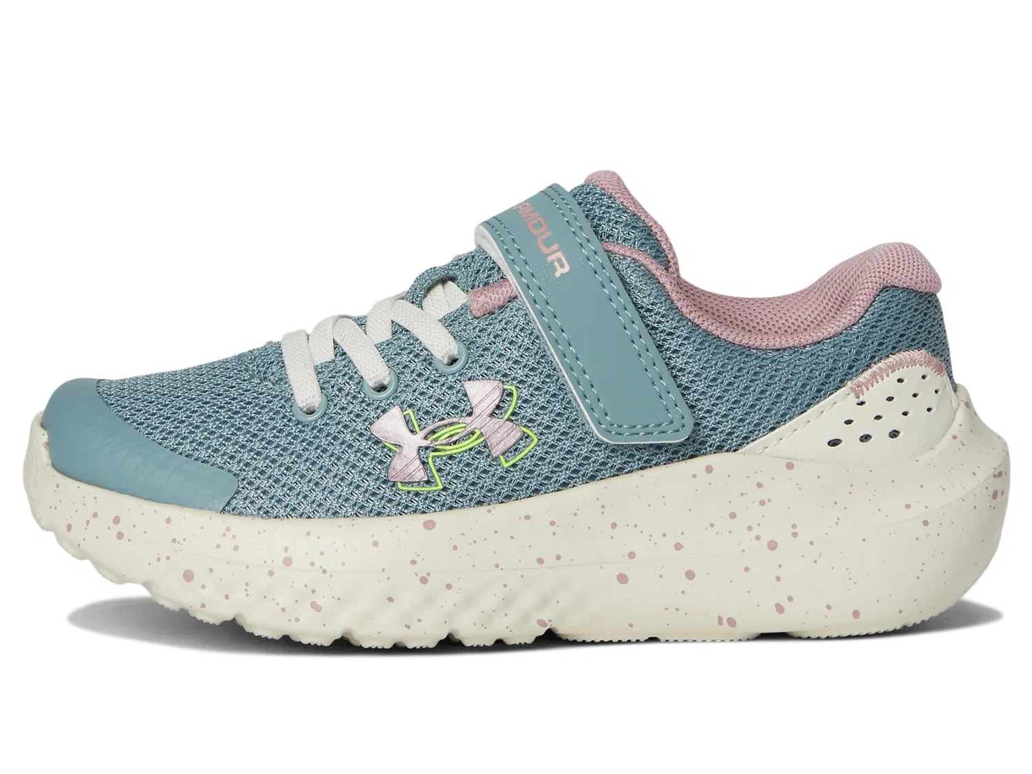 Детские кроссовки для девочек с шнуровкой Pre School Surge 4 Alternate Closure Under Armour, Serpentine Stone Metallic Tourmaline Pink — фото 4