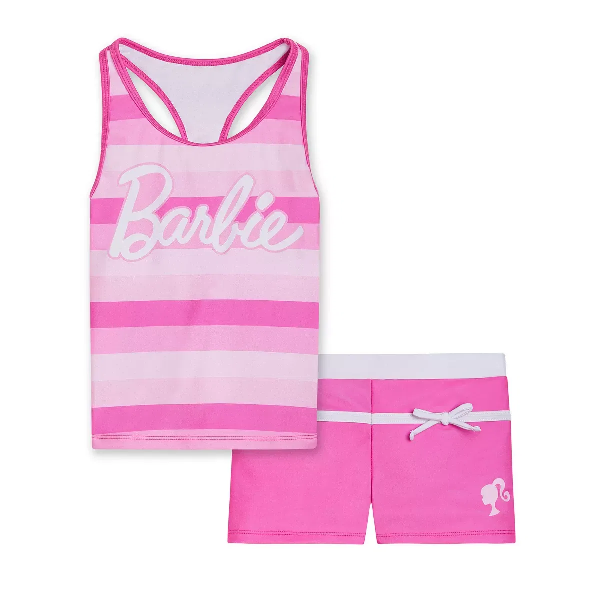 Детский танкини-комплект для девочек с принтом Barbie Racerback UPF 50+ Tankini Top and Swim Shorts Outfit Set Barbie, Pink
