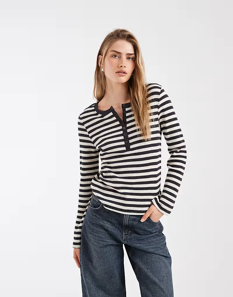 Свитер Levi's Rooney Waffle Henley в полоску, черно-кремовый